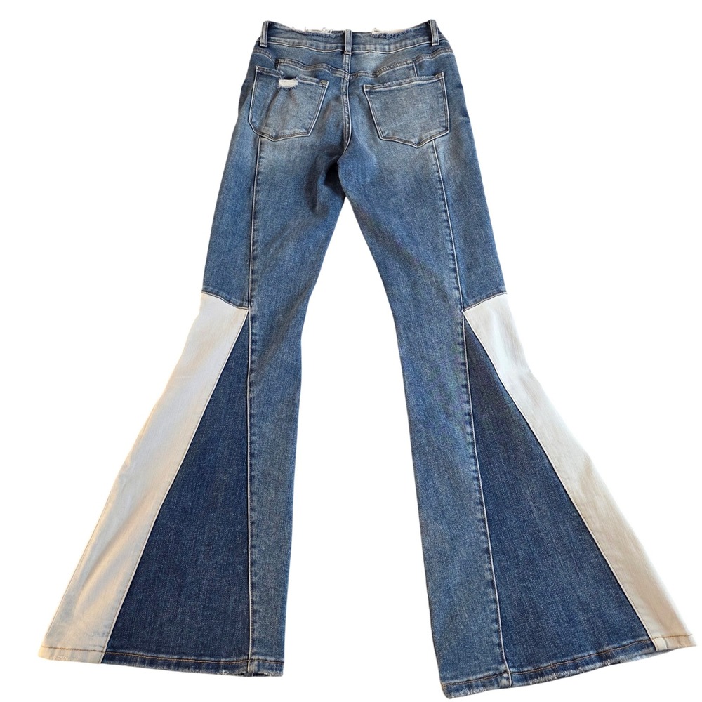 Vervet by Flying Monkey Colorblock Flare Jeans High Rise Panel Denim Sz 28 Boho - Picture 3 of 12